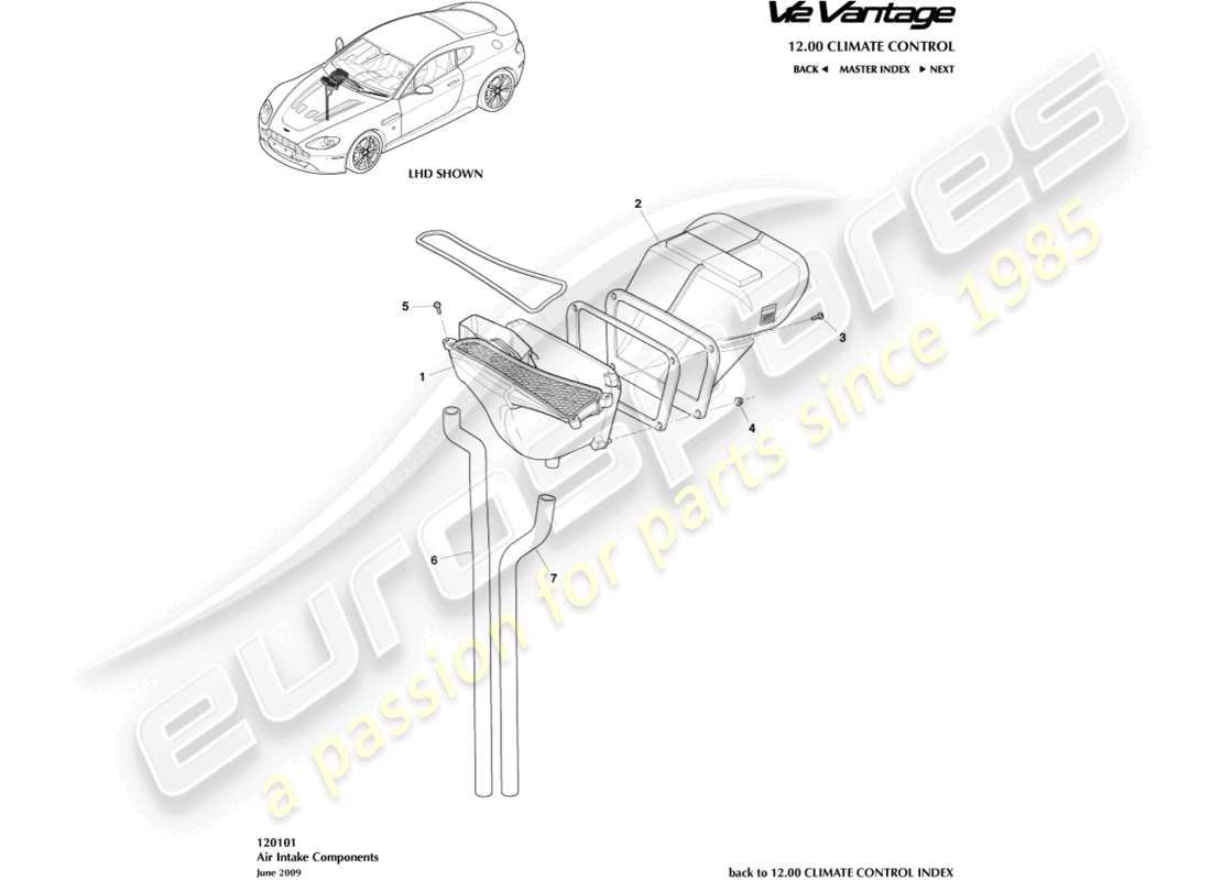 aston martin v12 vantage (2013) air intake ducts part diagram