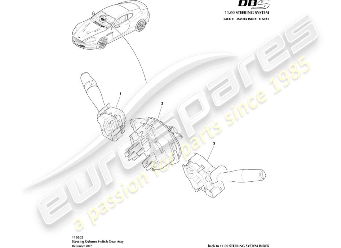 aston martin dbs (2011) steering column switch part diagram