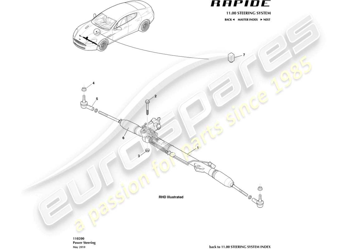 aston martin rapide (2013) steering rack part diagram