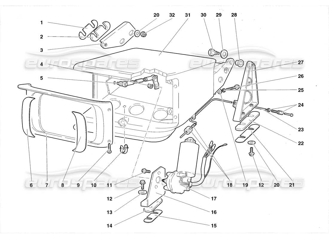 lamborghini diablo roadster (1998) head lamp lifting system parts diagram