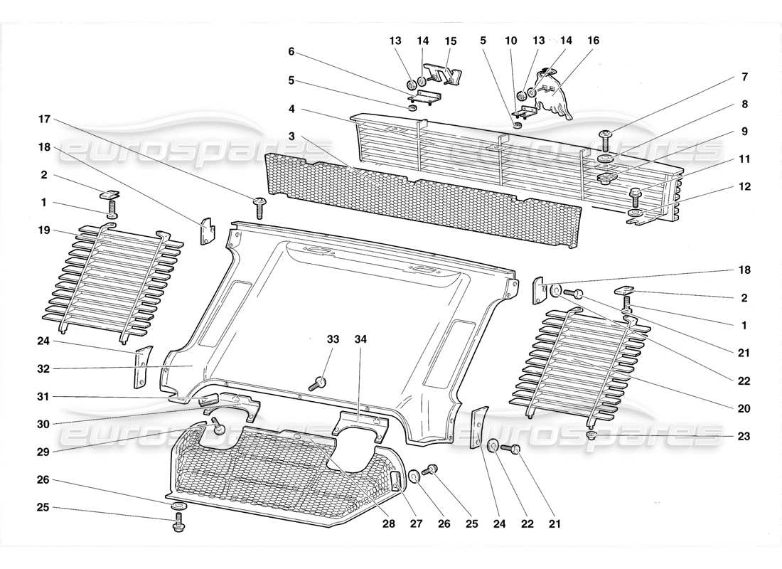 lamborghini diablo roadster (1998) rear coque elements parts diagram