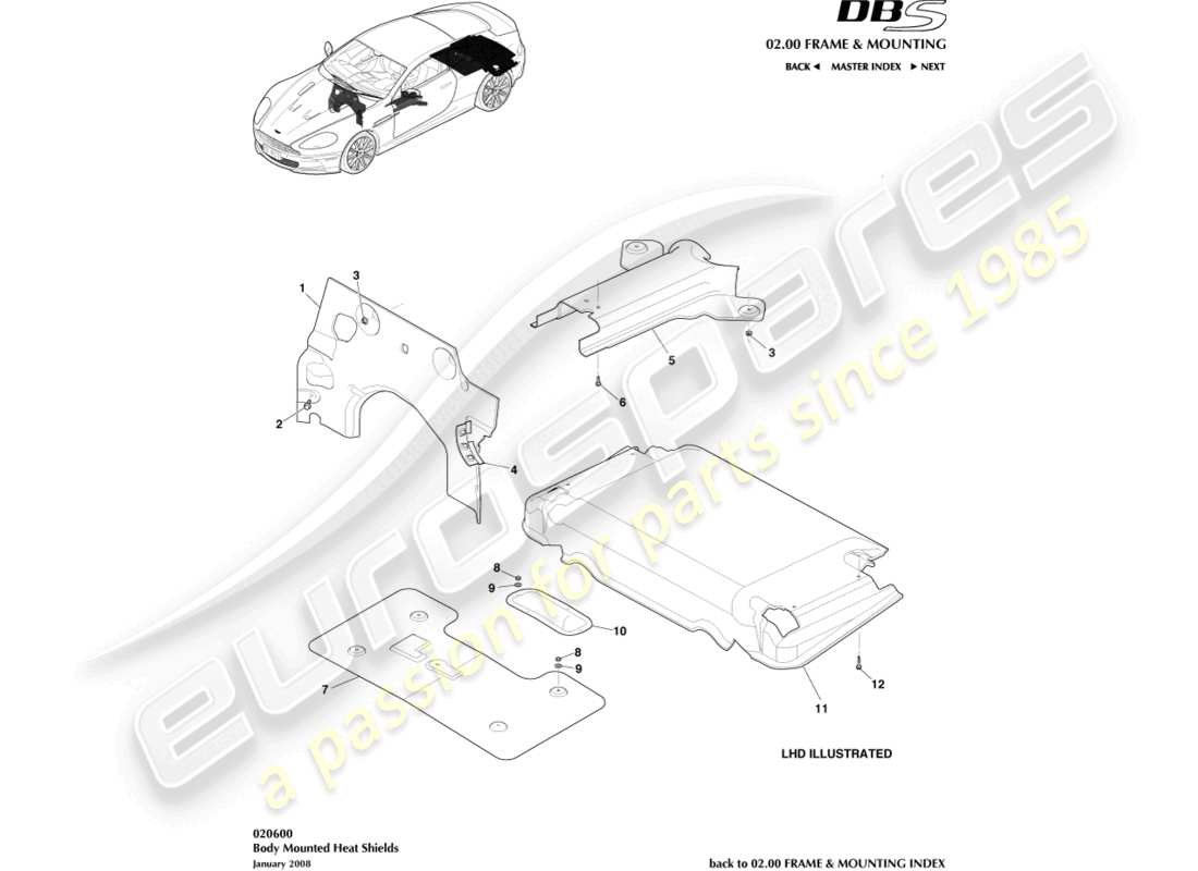 aston martin dbs (2012) splash & heat shields part diagram
