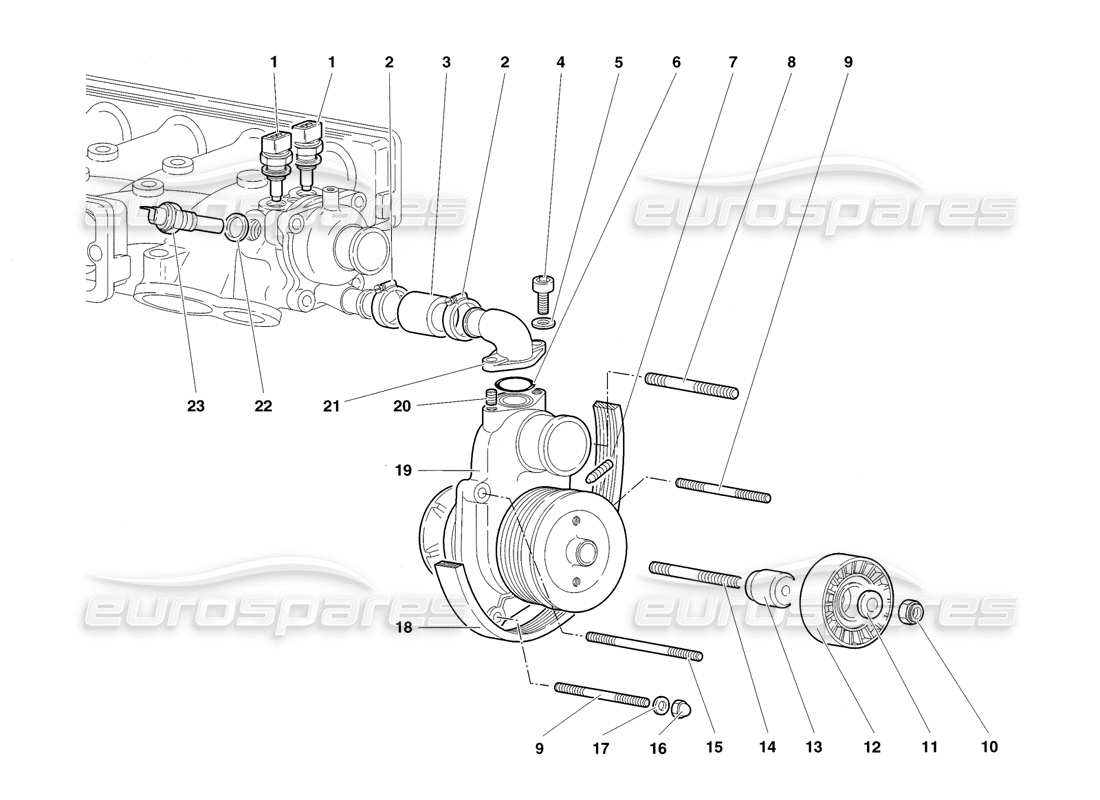 lamborghini diablo sv (1998) water pump parts diagram