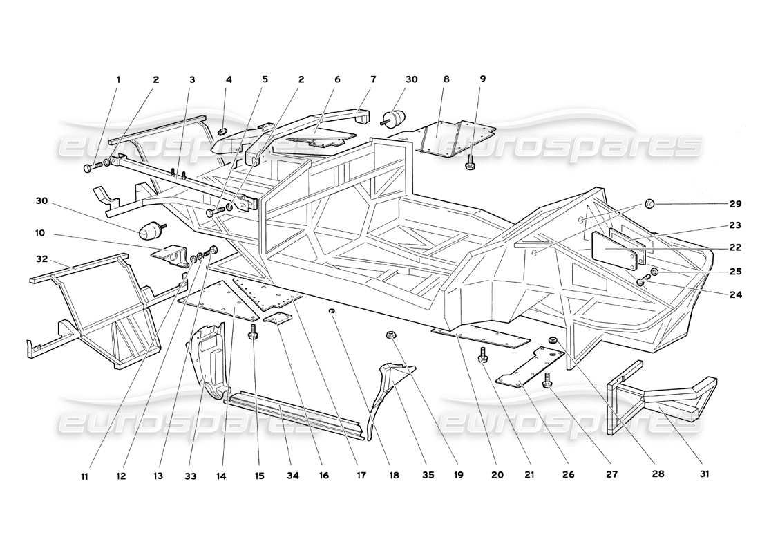 lamborghini diablo sv (1999) frame elements parts diagram