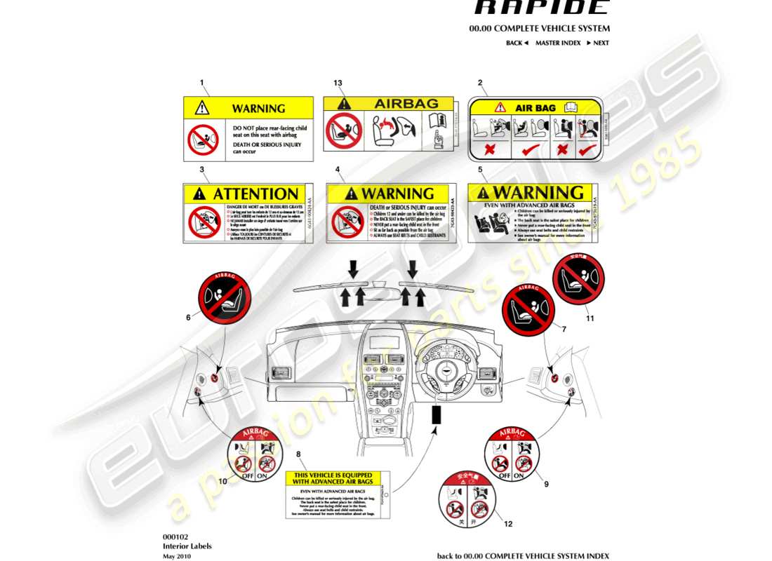 aston martin rapide (2013) interior labels part diagram