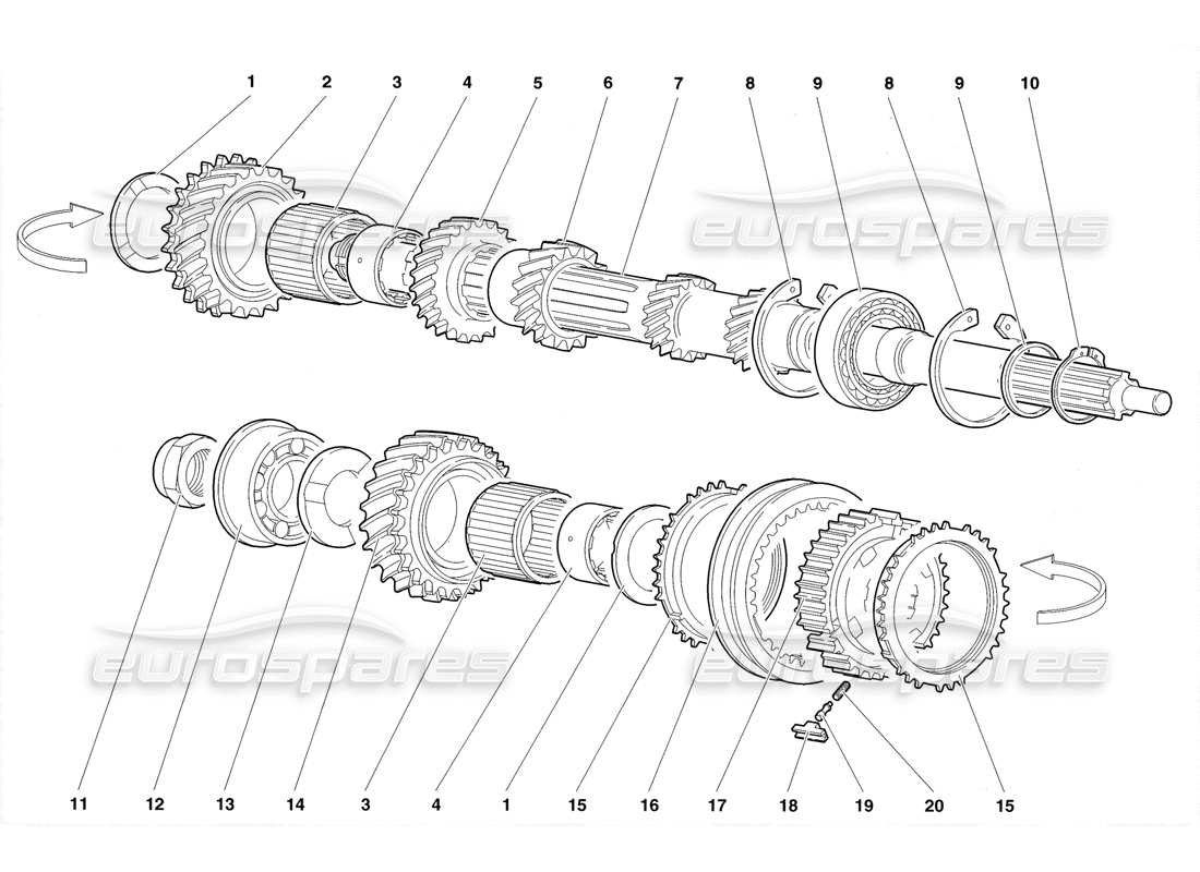 lamborghini diablo roadster (1998) main shaft parts diagram