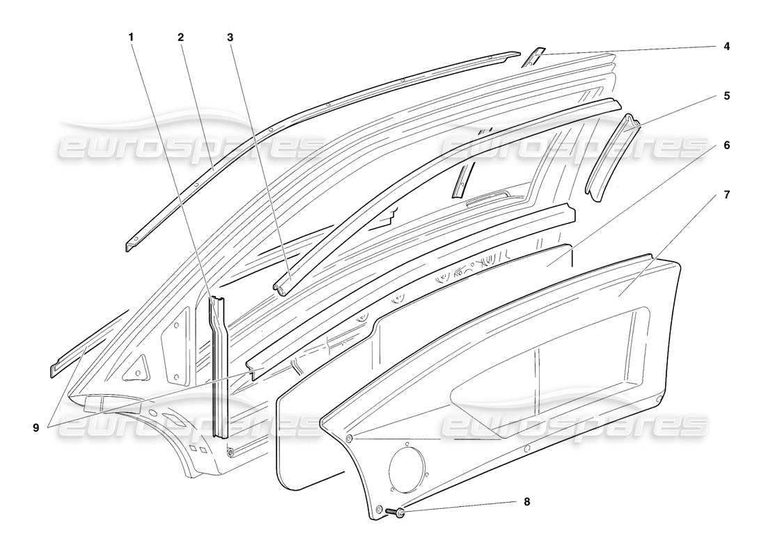 lamborghini diablo sv (1998) doors parts diagram