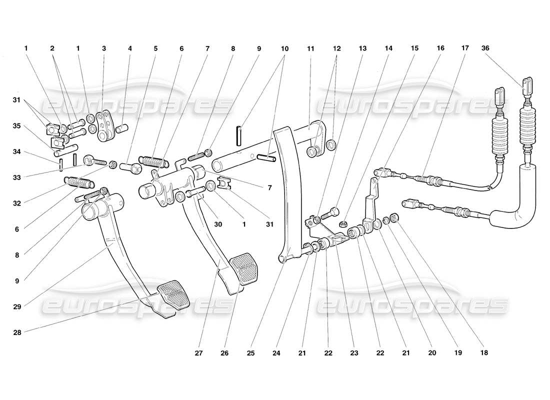 lamborghini diablo sv (1998) pedals parts diagram