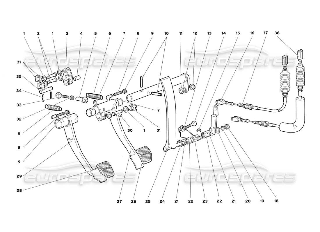 lamborghini diablo sv (1999) pedals part diagram