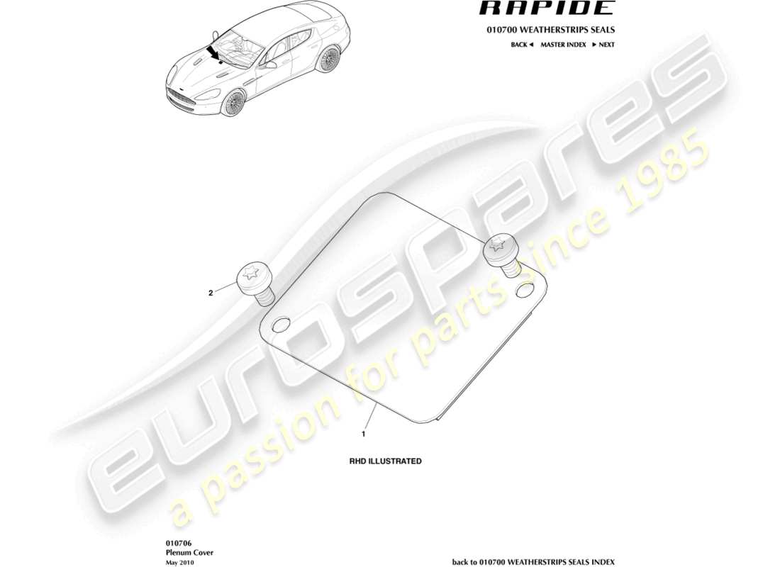 aston martin rapide (2017) plenum cover part diagram