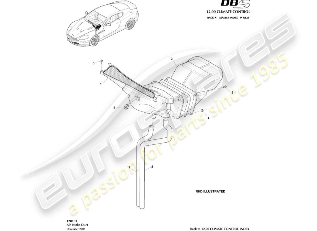 aston martin dbs (2007) air intake ducts part diagram