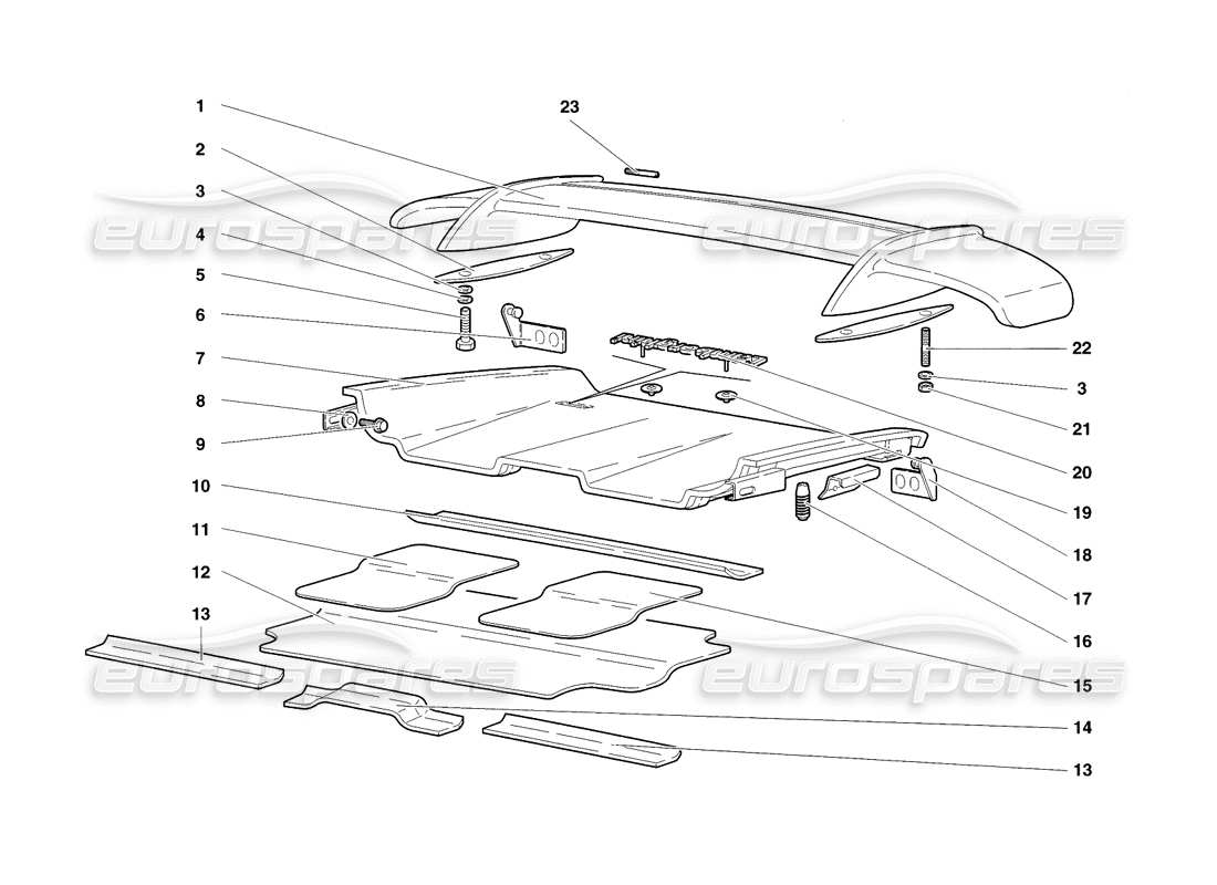 lamborghini diablo sv (1998) rear hood and wing parts diagram