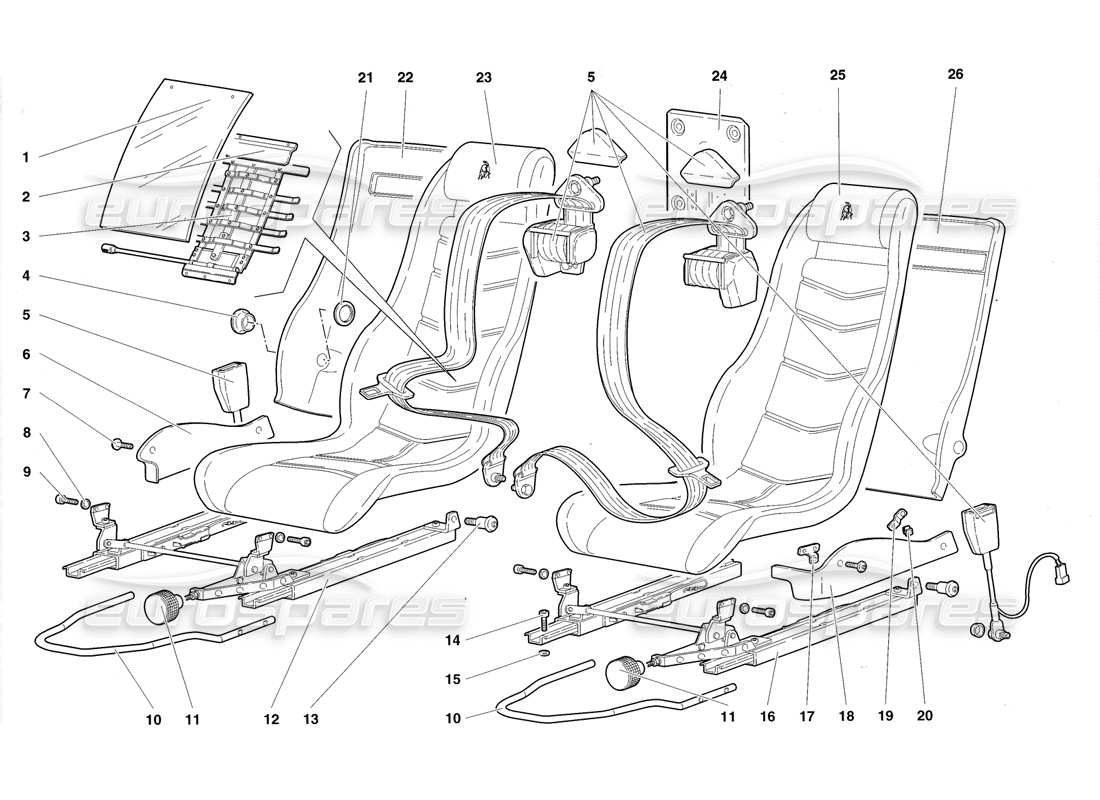 lamborghini diablo roadster (1998) seats and safety belts parts diagram