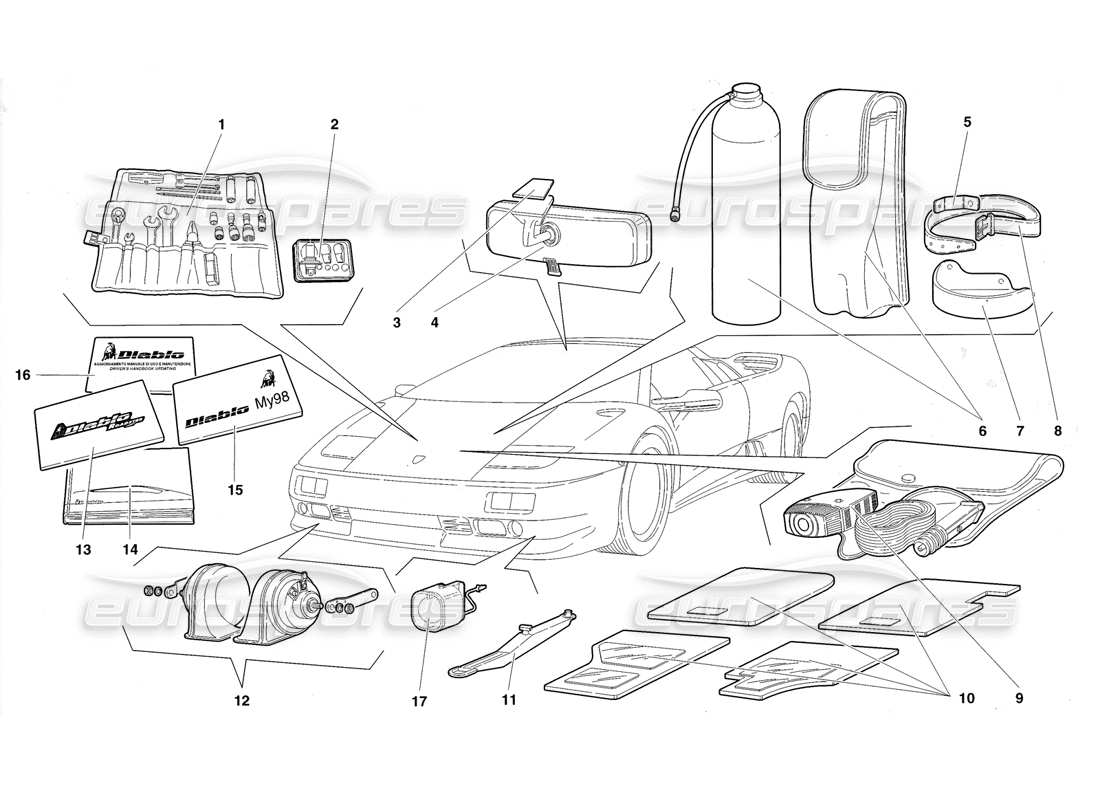 lamborghini diablo roadster (1998) accessories part diagram