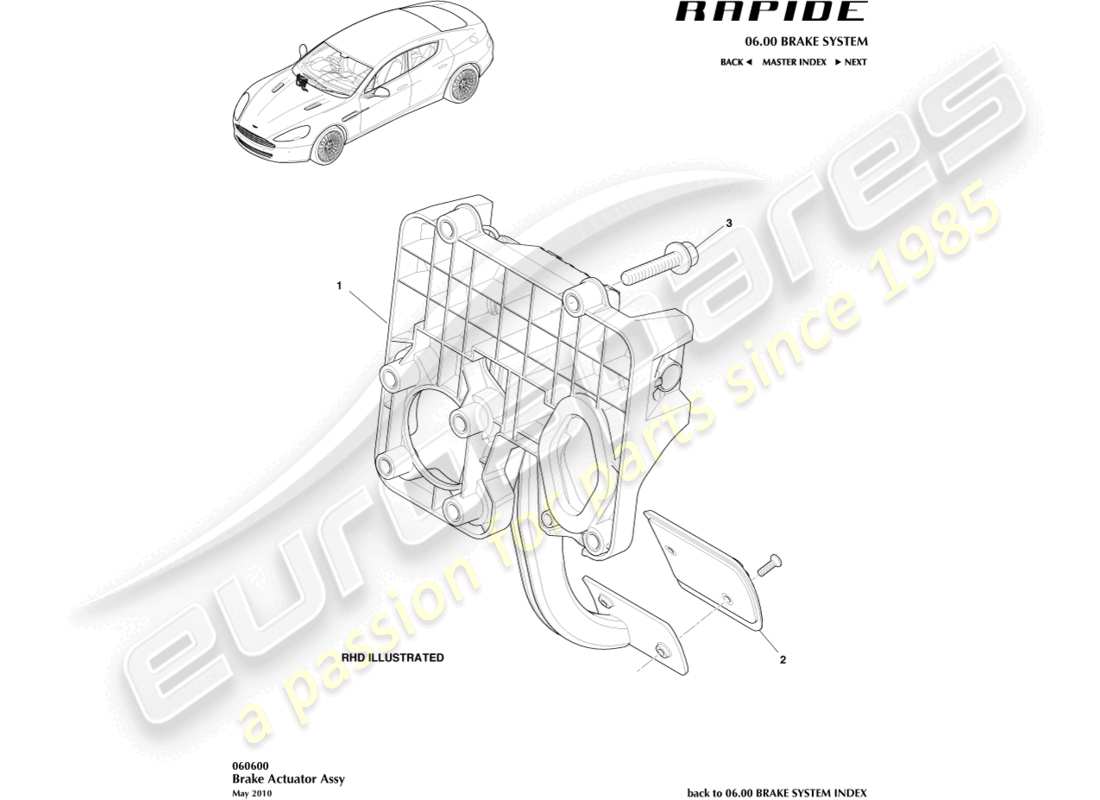 aston martin rapide (2013) brake actuator assembly part diagram