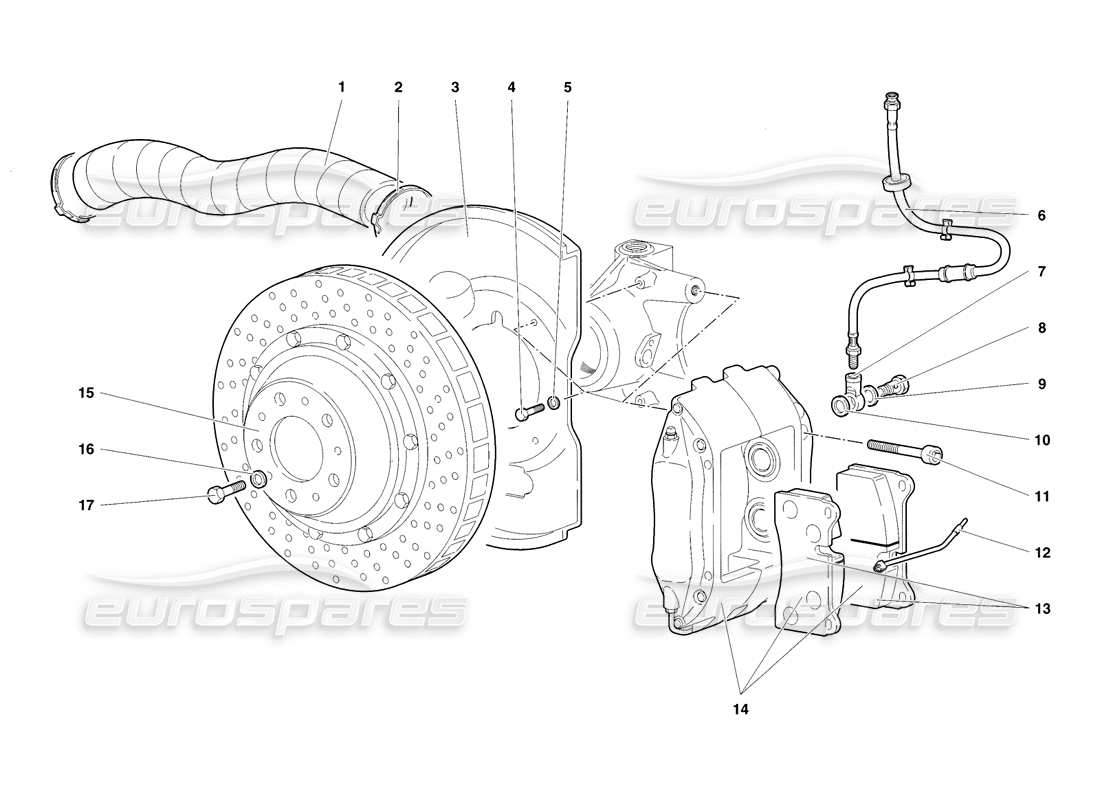 lamborghini diablo sv (1998) front brakes parts diagram