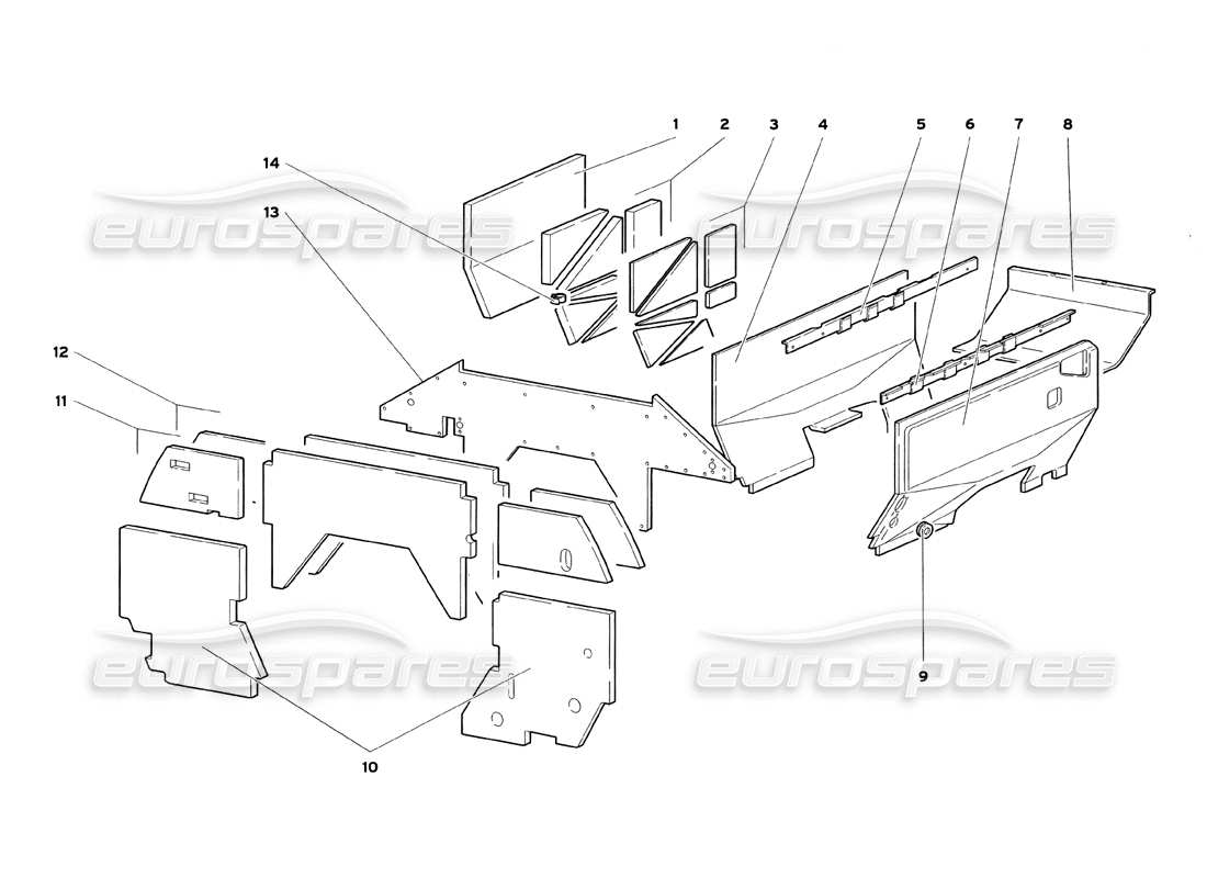 lamborghini diablo sv (1999) engine compartment insulating panels parts diagram