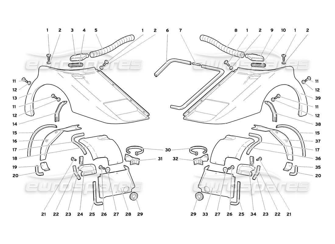 lamborghini diablo sv (1999) front body elements part diagram