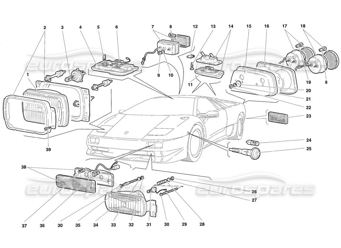 lamborghini diablo sv (1997) lights part diagram