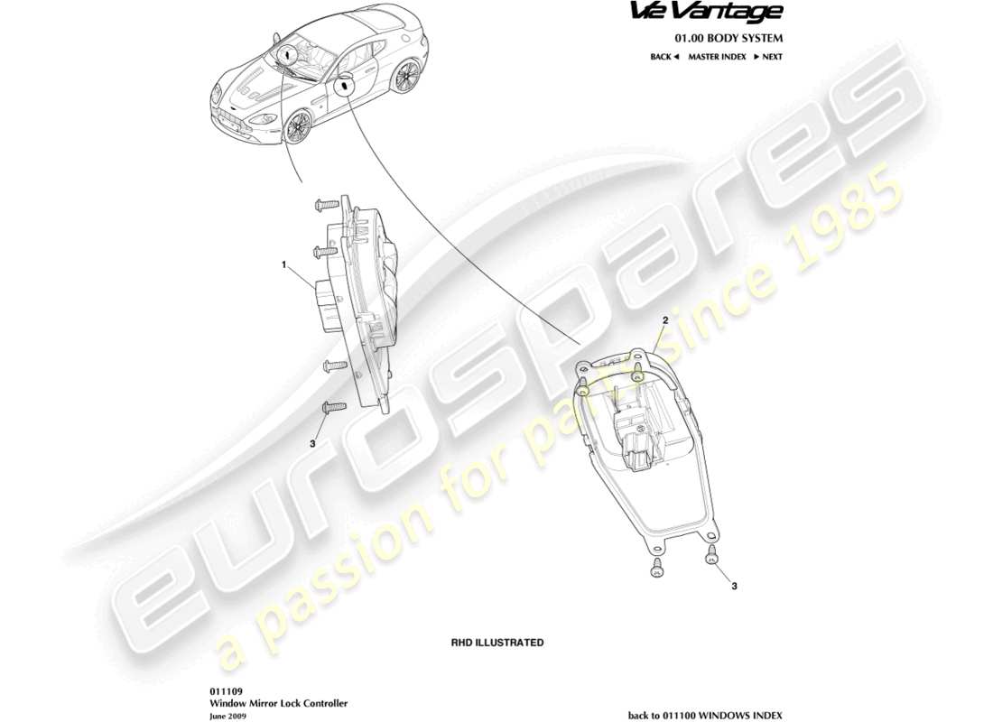 aston martin v12 vantage (2011) window/mirror lock controller part diagram