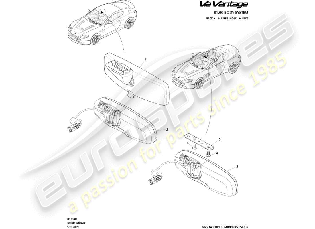 aston martin v12 vantage (2011) interior mirror part diagram