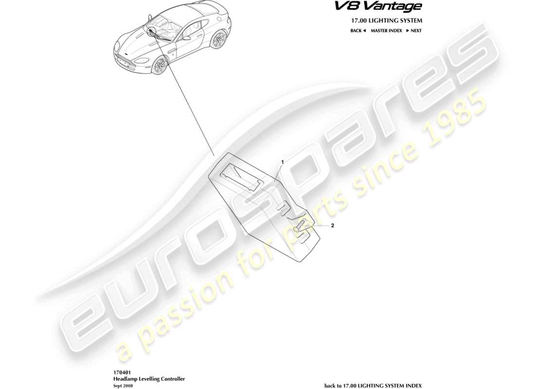 aston martin v8 vantage (2010) headlamp leveling controller part diagram