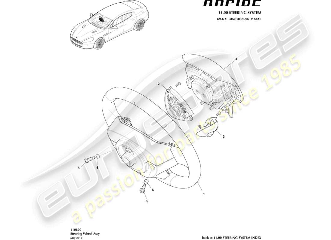 aston martin rapide (2013) steering wheel part diagram