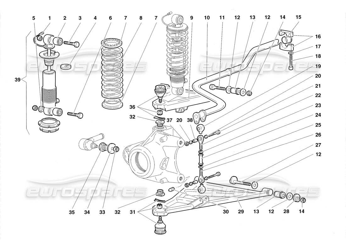 lamborghini diablo roadster (1998) front suspension part diagram