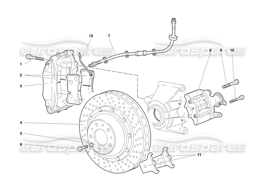 lamborghini diablo sv (1998) rear brakes parts diagram