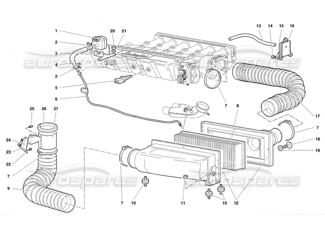 lamborghini diablo sv (1998) air filters parts diagram