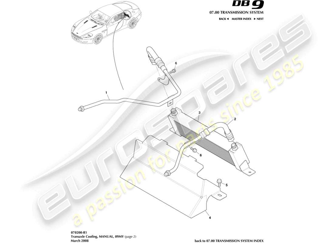 aston martin db9 (2005) transaxle cooling, manual parts diagram