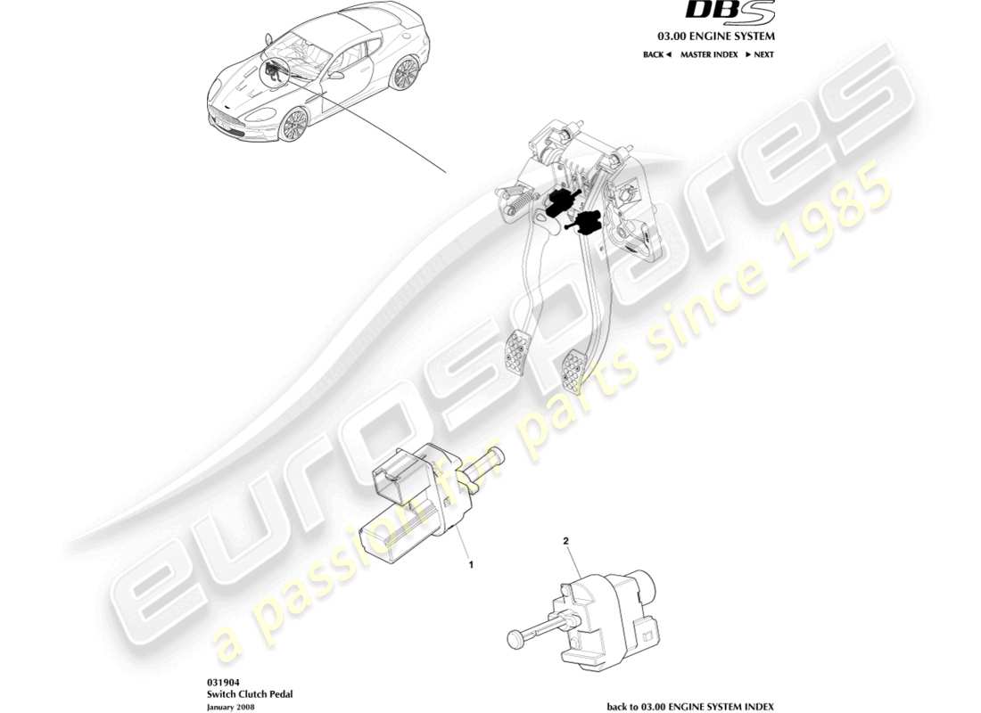 aston martin dbs (2007) clutch pedal switch part diagram