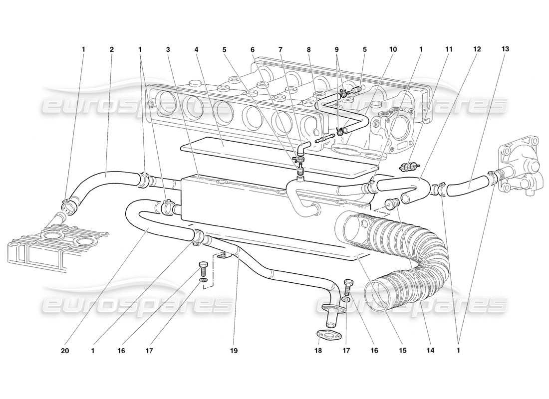 lamborghini diablo sv (1998) engine oil breathing system parts diagram