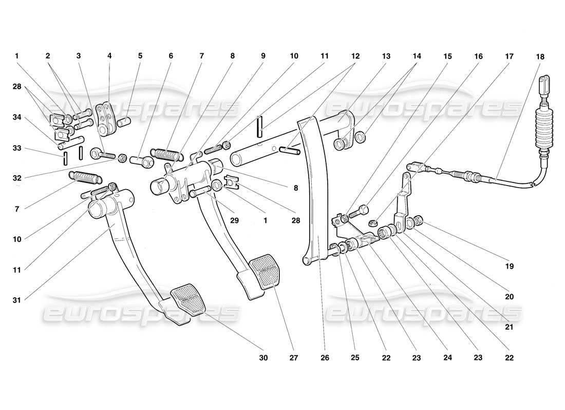 lamborghini diablo sv (1997) pedals parts diagram