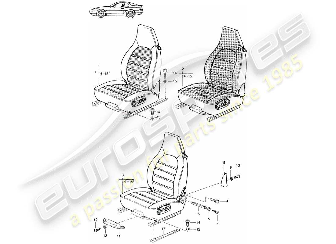a part diagram from the porsche 1998 (seats for 944/968/911/928) parts catalogue