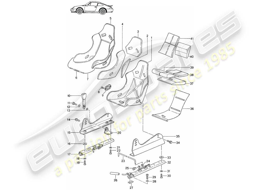 a part diagram from the porsche 1990 (seats for 944/968/911/928) parts catalogue