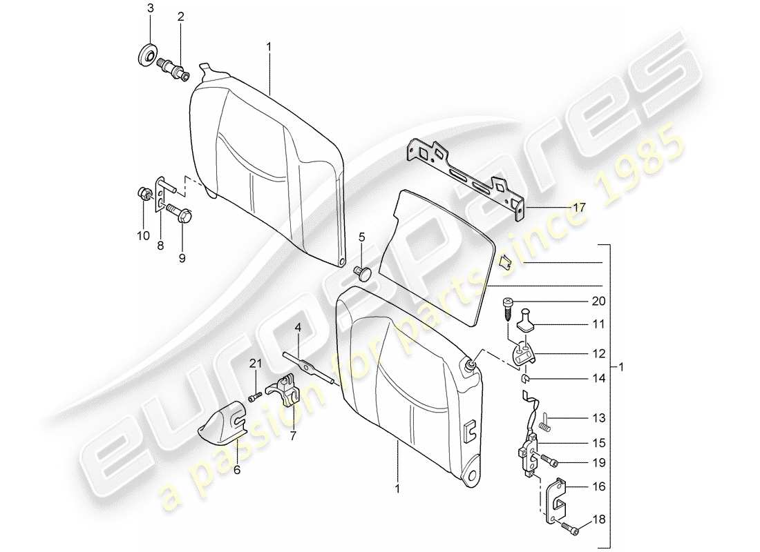 porsche 2008 (997-1) emergency seat backrest part diagram