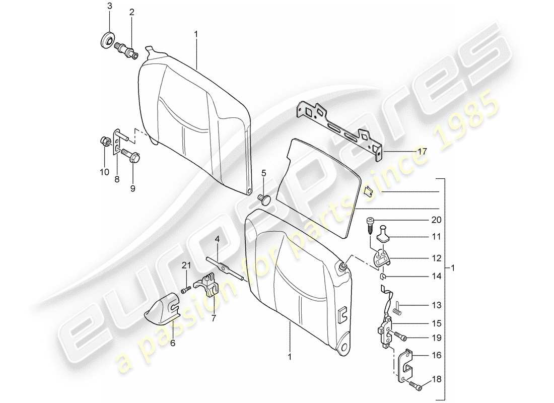 porsche 997 (2008) emergency seat backrest parts diagram