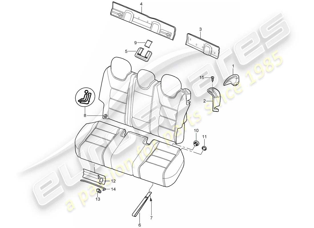 porsche cayenne (2004) back seat backrest part diagram