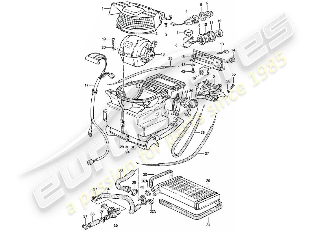 porsche 924 (1985) heater - heater core - f 92-cn402 198>> - f 93-cn100 306>> parts diagram