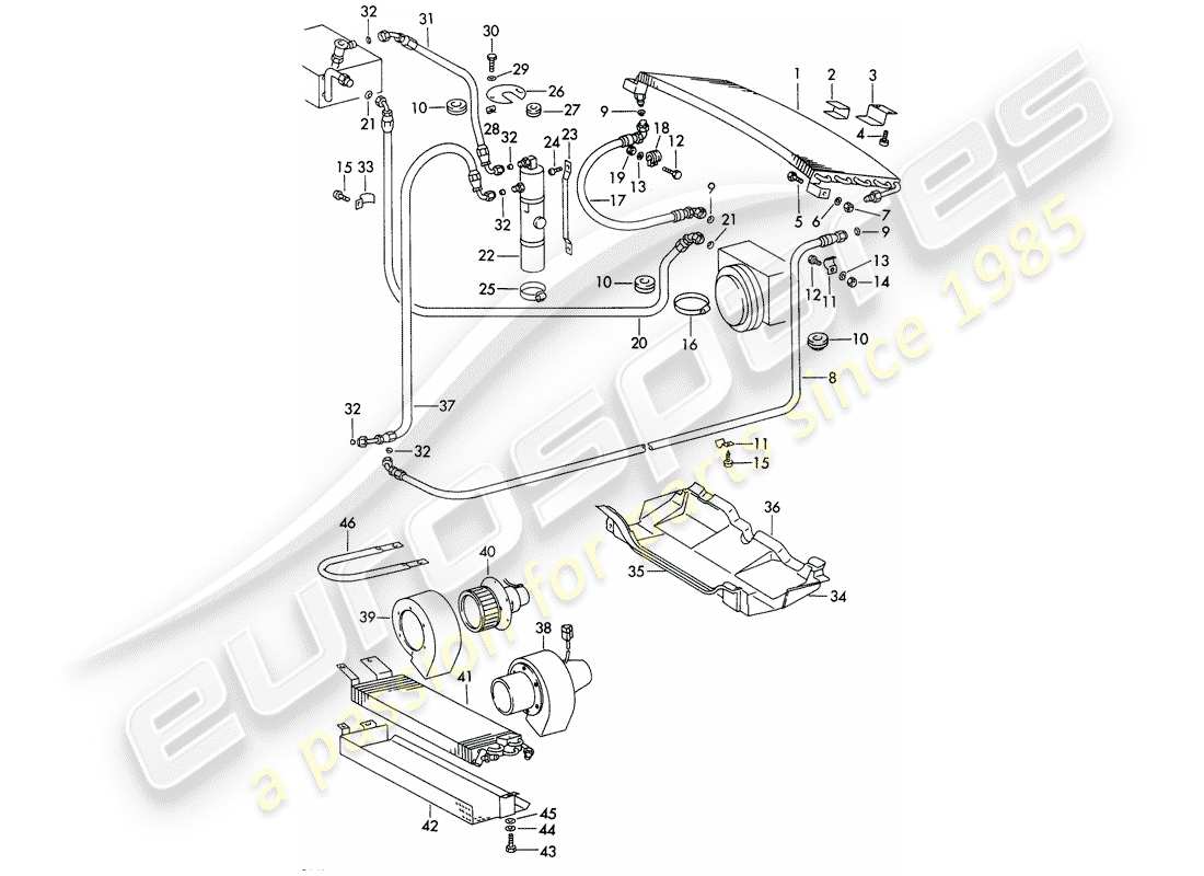 porsche 1973 (911) air conditioner - capacitor - hoses - and - fasteners - not for: - (usa) part diagram