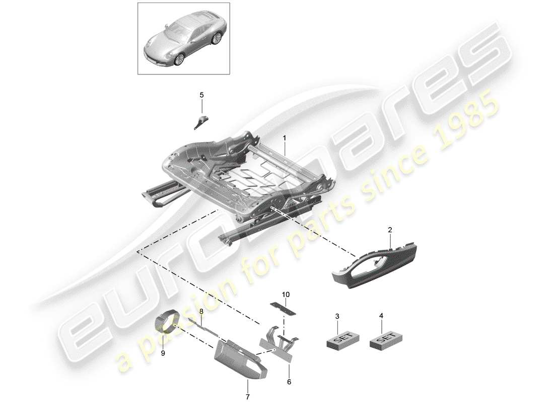 porsche 2019 (991-2) seat frame part diagram