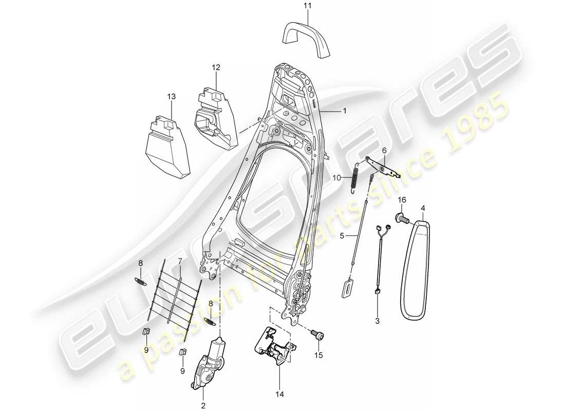 porsche 2007 (997-1) backrest frame parts diagram