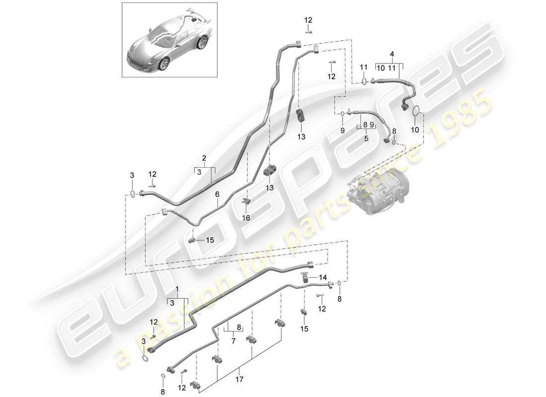 porsche 2014 (991-1 r/gt3/rs) refrigerant circuit part diagram