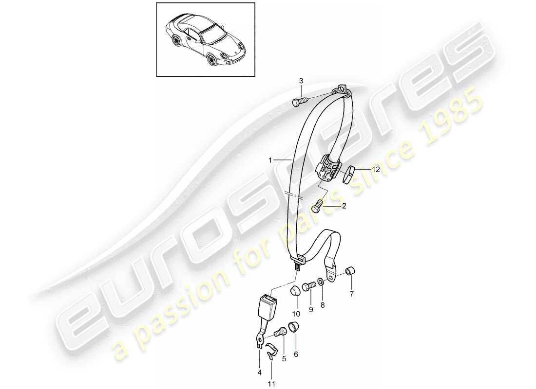 porsche 2012 (997-2) seat belt parts diagram