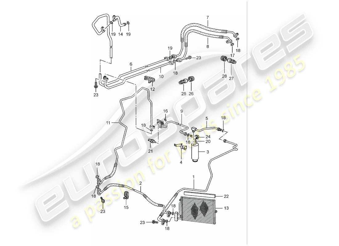 porsche 1998 (986 boxster) refrigerant circuit part diagram