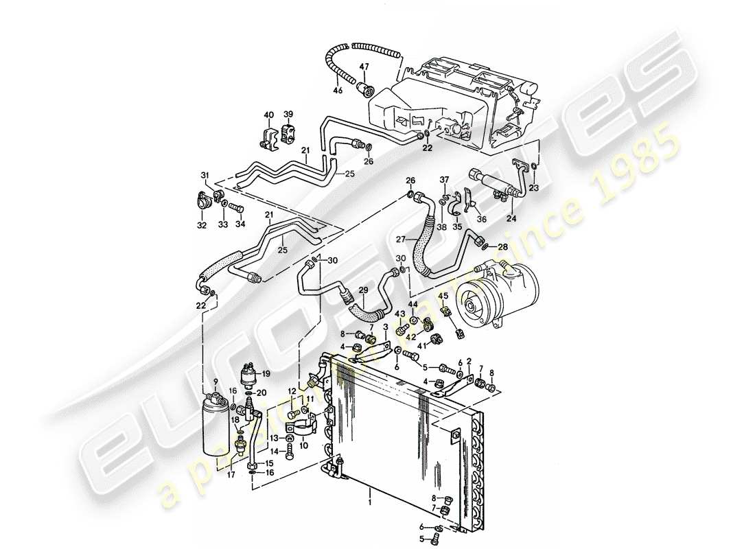 porsche 1992 (928) automatic air conditioner - lines - and - auxiliary units part diagram