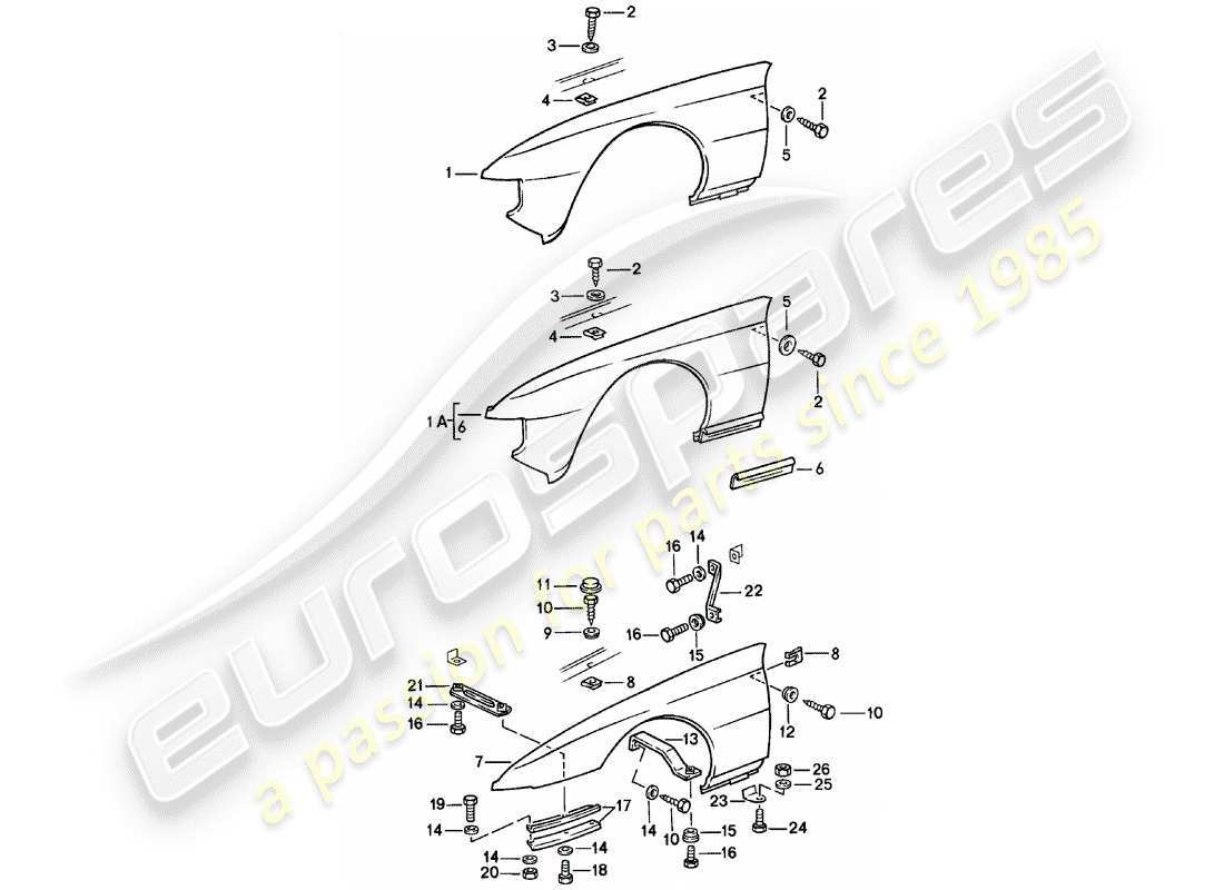 porsche 1983 (924) fender part diagram