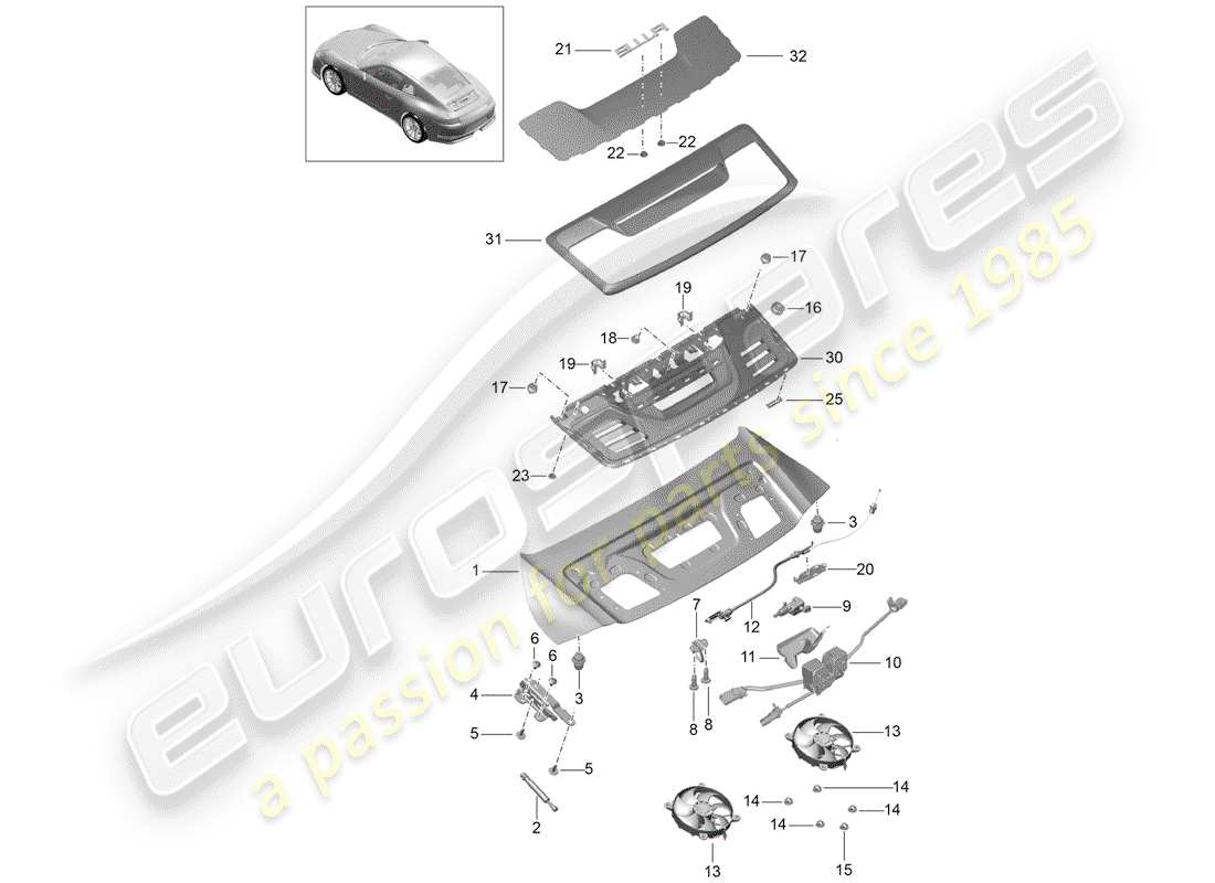 porsche 2019 (991-2 r/gt3/rs) cover part diagram
