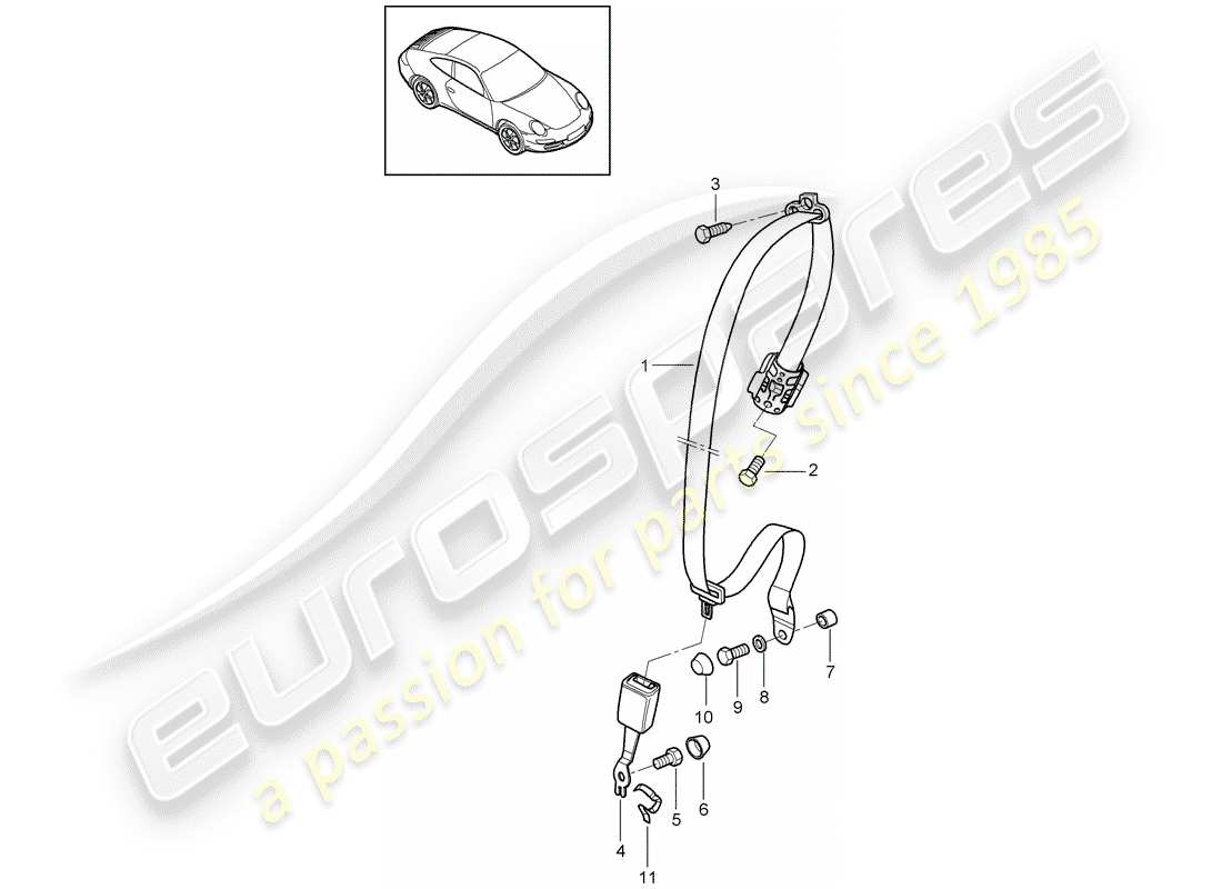 porsche 2011 (997-2) seat belt parts diagram
